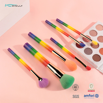 6 van de de Make-upborstel van PCs maakt de Kleurrijke Vastgestelde Synthetische het Haarregenboog omhoog Borstelreeks