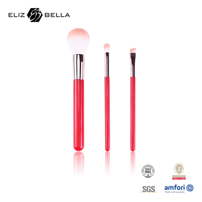 3pcs privé Logo Cosmetic Makeup Brush Set met Synthetisch Haar Rood Houten Handvat