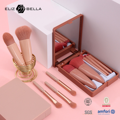 5pcs Reizen make-up borstel kit korte handgreep cosmetische accessoires met spiegel