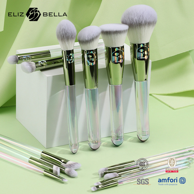 12pcs helder plastic handvat borstels Custom cosmetische borstels met laser design
