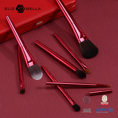 6 stuks rood metalen handvat professionele make-up borstels met cosmetische doos