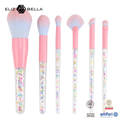6pcs make-up borstel set snoep make-up borstels kleurrijke transparante borstel handvat korrels plastic
