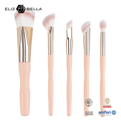 5pcs Fabrieksprijs Custom Logo 100% Synthetisch Haar Vegan Gezicht Oog Make-up Borstel Set,Houten Handvat En Aluminium Ferrule