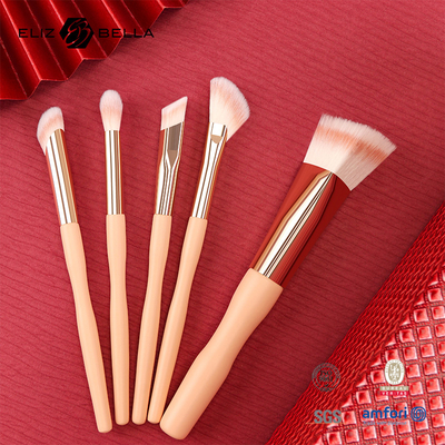 5pcs Fabrieksprijs Custom Logo 100% Synthetisch Haar Vegan Gezicht Oog Make-up Borstel Set,Houten Handvat En Aluminium Ferrule
