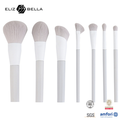 7pcs make-up borstels met synthetisch haar en stand plastic handvat aluminium ferrule, OEM bestellingen welkom