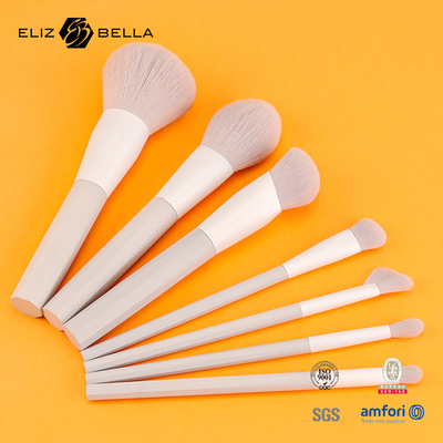 7pcs make-up borstels met synthetisch haar en stand plastic handvat aluminium ferrule, OEM bestellingen welkom