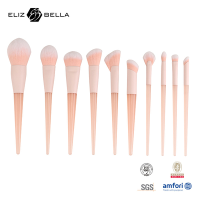 10pcs Roze Plastic Handle Travel Makeup Brush Set Met Synthetisch Haar, Beauty Need Makeup Tools Poeder, Blush, Eyeshadow