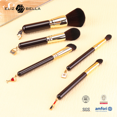 5pcs aanpasbare reis make-up borstel set Houten handvat Aluminium Ferrule En 100% synthetisch haar