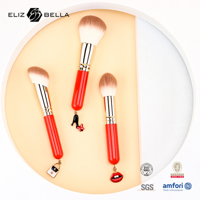 3pcs Houten handvat Essentiële cosmetische borstel set Synthetische haar make-up tools OEM ODM