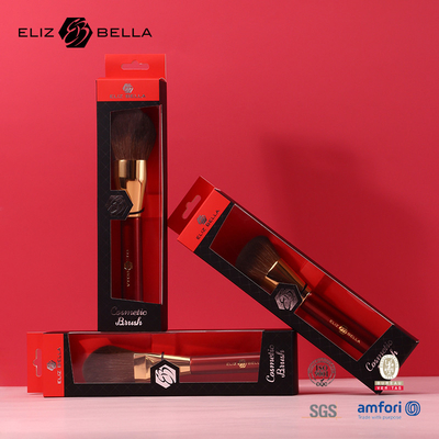 Rood houten handvat cosmetische borstel met synthetisch haar make-up borstels met gouden aluminium ferrule