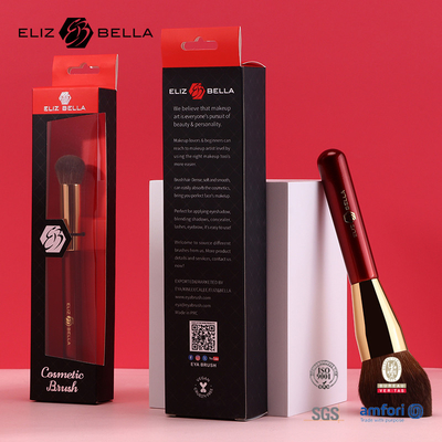 Rood houten handvat cosmetische borstel met synthetisch haar make-up borstels met gouden aluminium ferrule