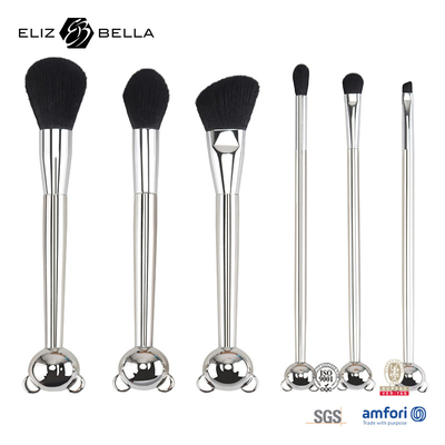 Cat Shape Plastic Handle Design Make-up Tools Met 100% Synthetisch Haar Glanzend Aluminium Ferrule