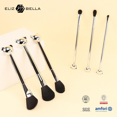 Cat Shape Plastic Handle Design Make-up Tools Met 100% Synthetisch Haar Glanzend Aluminium Ferrule