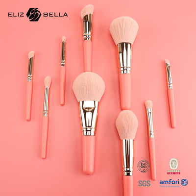 9PCS Schattige make-up borstels Set met aan te passen korte houten handgreep 100% synthetisch haar Private Label OEM