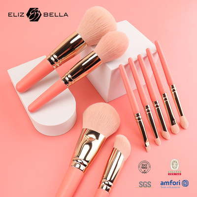 9PCS Schattige make-up borstels Set met aan te passen korte houten handgreep 100% synthetisch haar Private Label OEM