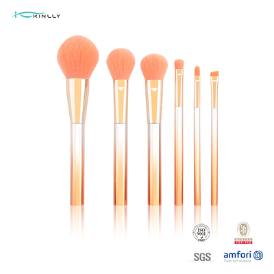 Het duidelijke Plastic van de de Make-upborstel 6PCS van de Handvatreis Oranje Nylon Haar