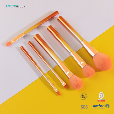 Het duidelijke Plastic van de de Make-upborstel 6PCS van de Handvatreis Oranje Nylon Haar