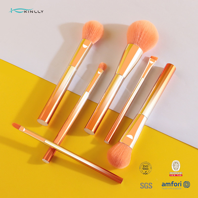 Het duidelijke Plastic van de de Make-upborstel 6PCS van de Handvatreis Oranje Nylon Haar