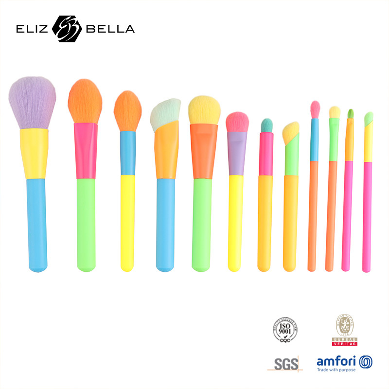 12pcs professionele multi-color make-up borstel set voor fundering poeder blush eyeshadow,kleurrijke cosmetische borstel