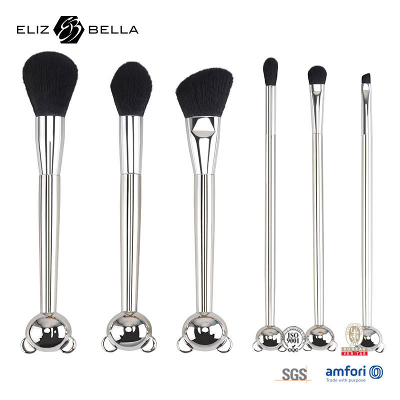 Cat Shape Plastic Handle Design Make-up Tools Met 100% Synthetisch Haar Glanzend Aluminium Ferrule