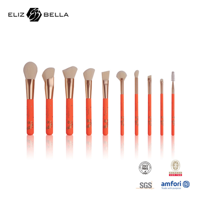 Synthetic Hair Makeup Brushes With Rolling Printing Soft Touch Wooden Handle,Rose Gold Aluminium Ferrule Make Up Brush
