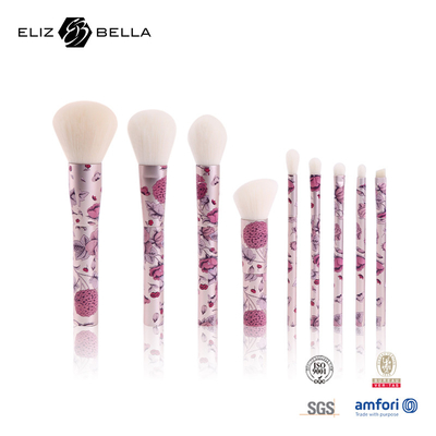 9pcs Beauty Synthetic Hair Cosmetic Brush Set Full Rolling Printing Metal Handle